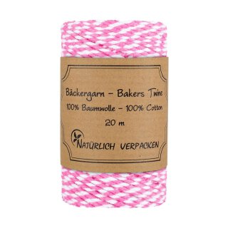 20 m Bakers twine, Pink and White for handicrafts and decorating