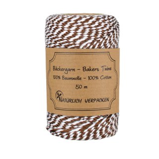 50 m Bakers twine, bronze and white, for crafting and decorating
