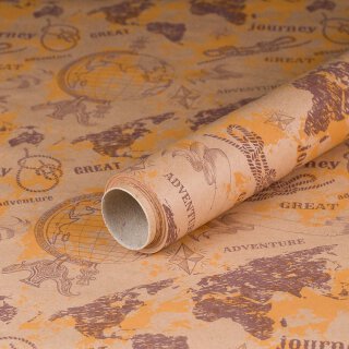 Gift wrapping paper Adventure World Tour, Kraft paper, smooth - 1 roll 0.70 x 10 m