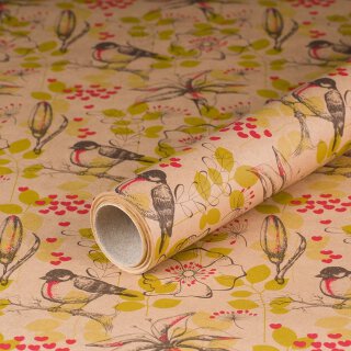 Gift wrapping paper robin, kraft paper, smooth - 1 roll 0.70 x 10 m
