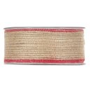 Jute ribbon with red edge, 12 meter roll, various widths