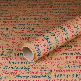 Geschenkpapier Happy Birthday, Kraftpapier, glatt, Rolle...
