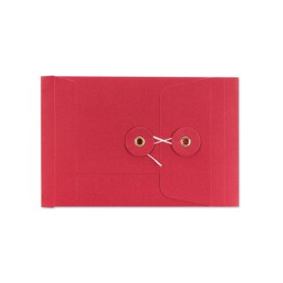 Envelope C6, red, 25 mm, string and button, smooth, kraft paper