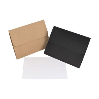 Folder 15 x 21 cm x 3 mm, brown, black or white, with flap and inside pocket - 10 pcs/pack