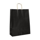 Shopping bag black, various sizes, kraft paper, ribbed, with cord handle