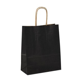 Shopping bag 18 x 22 x 8 cm, black kraft paper, ribbed, cord handle