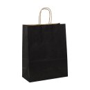 Shopping bag 22 x 28 x 10 cm, black kraft paper, ribbed, cord handle