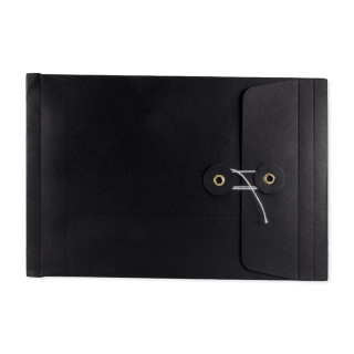 Envelope C5, black, 25 mm, string and button, smooth, kraft paper
