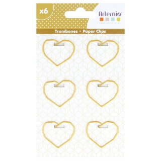 6 x Paperclip HEART, stable metal clips 26 x 30 mm