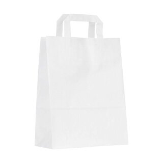 Paper bag, 22 x 28 cm, White, kraft paper smooth, flat handle