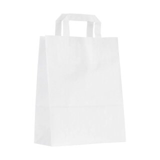 Tragetasche 22 x 28 x 10 cm, Weiß, Kraftpapier 80 g/m², Flachhenkel