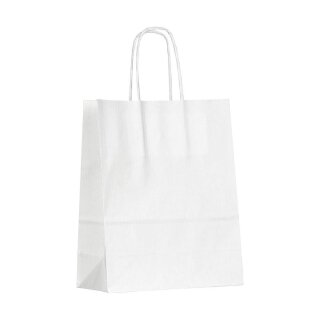 Paper bag, 18 x 24 x 8 cm, White, kraft paper 100 g/m², ribbed, cord handle