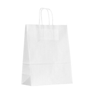 Paper bag, 22 x 28 cm, White, kraft paper ribbed, cord handle
