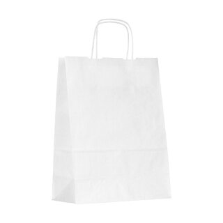 Paper bag, 26 x 34 cm, White, kraft paper ribbed, cord handle
