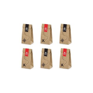 Gift bags Pirates brown with sticker, 12 pcs., kraft paper
