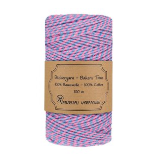 Bakers twine, skyblue-pink, 100 m roll, 2mm