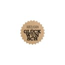 Sticker "Glückwunsch", 35 mm round, brown - 500 pieces in dispenser
