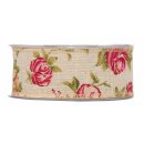 Cotton ribbon with roses 40 mm, coloured decoration ribbon