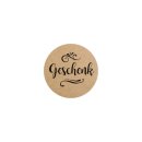 Sticker "Geschenk", 35 mm round, brown, kraft paper look - 500 pieces in dispenser