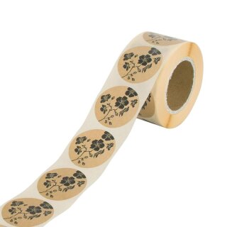 Sticker "Hibiskus", 35 mm rund, braun, Papier -...