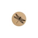Sticker "Libelle", 35 mm rund, braun, Kraftpapier-Optik, Aufkleber - 500 Stück im Spender