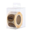 Sticker With Love, 35 mm rund, braun, Kraftpapier-Optik, Aufkleber - 500 Stück im Spender