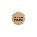 Sticker "Handmade", 35 mm  round, brown, kraft paper look, label - 500 pieces in dispenser