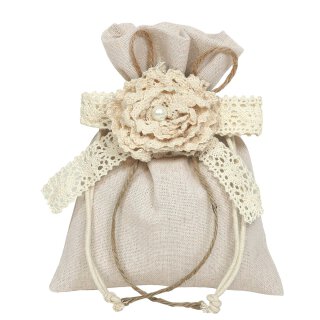 Cotton bag with lace bloom, 20 x 15 cm