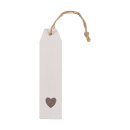6 wooden hang tags, white with heart, 12 x 2,8 cm