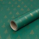 Weihnachtspapier Grün mit Goldenen Tannen, Geschenkpapier, glatt, Rolle 0,7 x 10 m