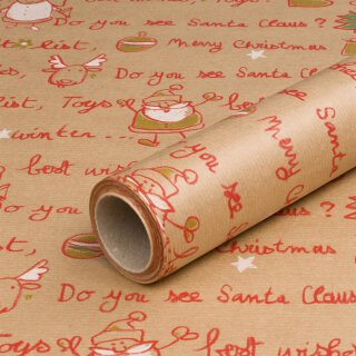 Wrapping paper Santa Claus red, gold, green 0,7 x 10 m, kraft paper, roll