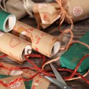 Wrapping paper Santa Claus red, gold, green 0,7 x 10 m, kraft paper, roll