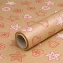Christmas paper w. biscuits, gift wrapping paper smooth, roll 0,7 x 10 m