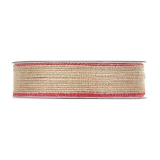 Jute ribbon with red edge, 15mm-12m