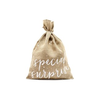 Jute bag natural white Special Surprise, 40 x 55 cm, incl. cord