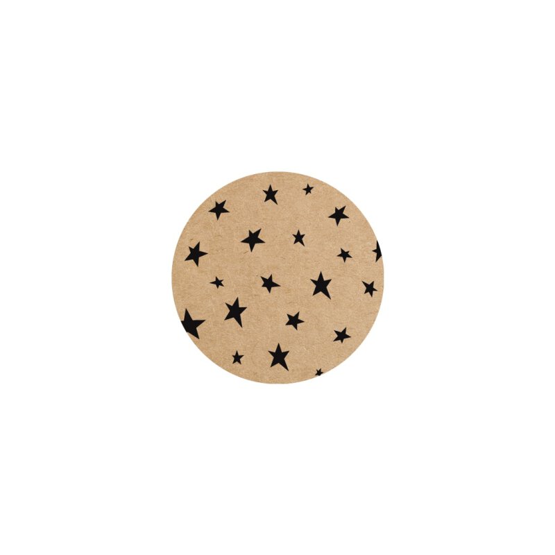 Sticker Sterne, 35 mm rund, braun, Kraftpapier-Optik, Aufkleber - 500 Stück im Spender