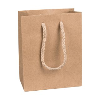 Shopping bag nature, 10 x 12 x 6,5 cm, kraft paper, with cotton handle - 12 pcs/pack
