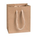 Shopping bag nature, 12 x 15 x 7 cm, kraft paper, with cotton handle - 12 pcs/pack