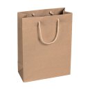 Shopping bag nature, 22 x 29 x 10 cm, kraft paper, with cotton handle - 12 pcs/pack