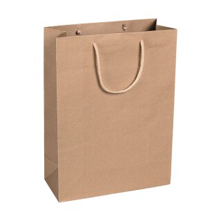 Shopping bag nature, 27 x 37 x 12 cm, kraft paper, with cotton handle - 12 pcs/pack