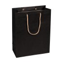 Shopping bag black, 22 x 29 + 10 cm, kraft paper, with cotton handle - 12 pcs/pack