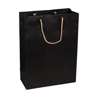 Shopping bag black, 27 x 37 + 12 cm, kraft paper, with cotton handle - 12 pcs/pack