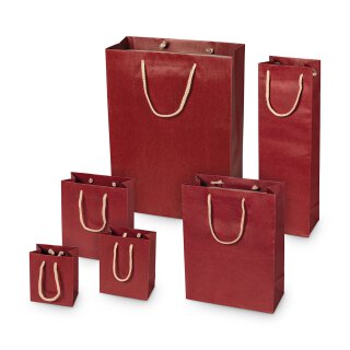 Tragetasche Rot verschiedene Größen, Kraftpapier, m. Baumwollhenkel - 12 Stück/Pack