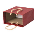 Papiertragetaschen 12 x 15 x 7 cm, Rot, glatt, Kordelhenkel - 12er Pack