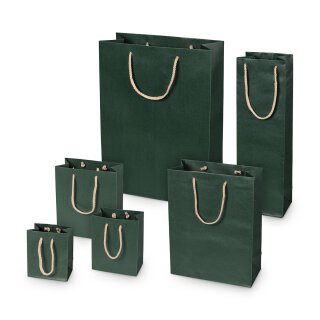 Shopping bag green, different sizes, kraft paper, with cotton handle - 12 pcs/pack