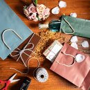 Paper bags, Green, 12 x 15 x 7 cm, cotton cord - 12-Pack