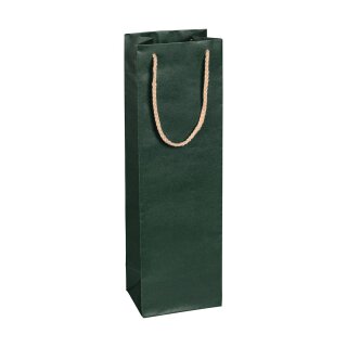 Shopping bag green, 12 x 39 + 9 cm, kraft paper, with cotton handle - 12 pcs/pack