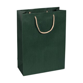 Shopping bag green, 27 x 37 + 12 cm, kraft paper, with cotton handle - 12 pcs/pack