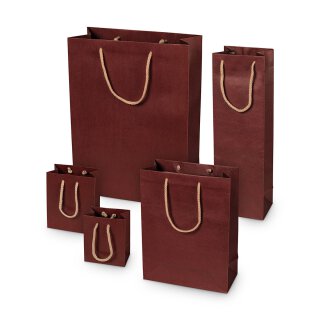Shopping bag burgundy, different sizes, kraft paper, with cotton handle - 12 pcs/pack