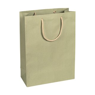Shopping bag Sage green, 27 x 37 + 12 cm, kraft paper, with cotton handle - 12 pcs/pack